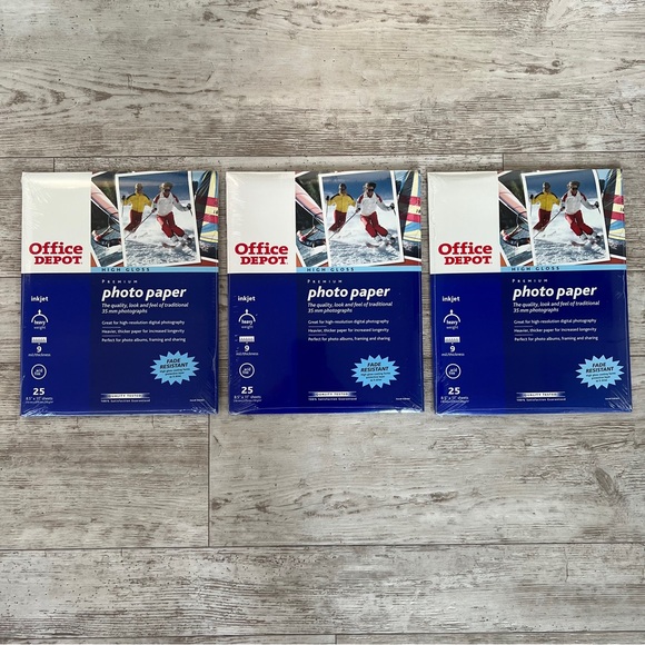Office Depot Other - Office Depot Premium Photo Paper, Glossy, Letter Size, 3 packs of 25 sheets